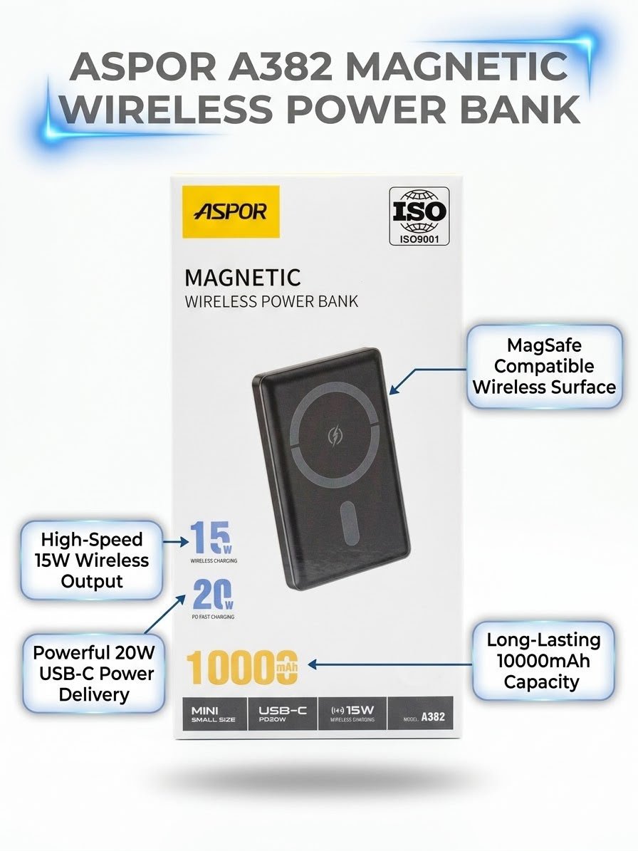 Aspor 10000mAh wireless magnetic Power Bank