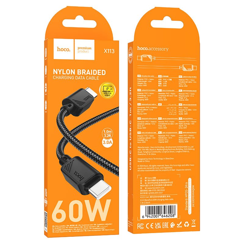 Cable Type-C to Type-C “X113 Beneficio” PD 60W fast charge