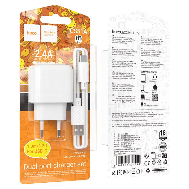 Dual port type c to USB Fast charger