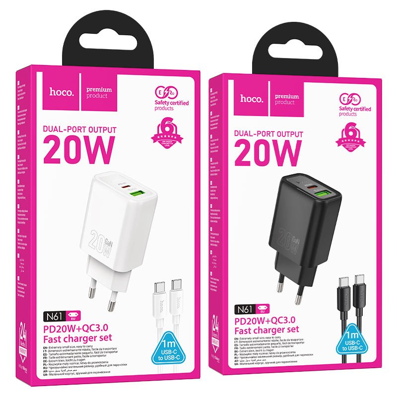 Wall charger fast charger “N61 Gentle” PD20W + QC3.0 EU cable set