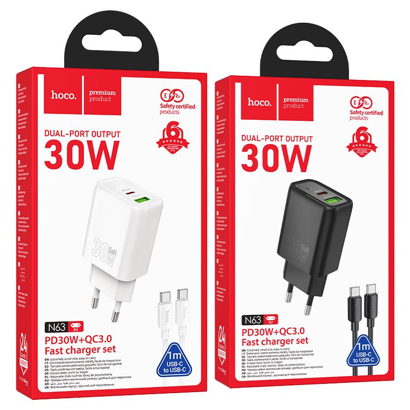Wall charger type c to type c“N63 Gentle” PD30W + QC3.0 EU cable set